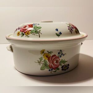Spode White and Pink Floral Cookware Casserole Dish
